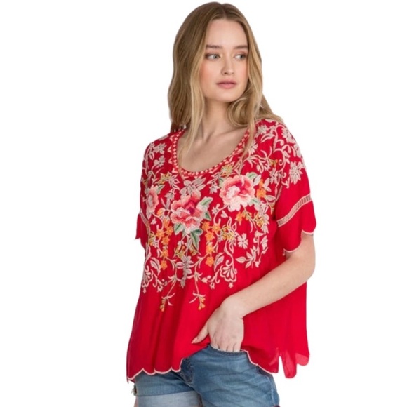 Johnny Was Cedella Embroidered Scalloped Hem Blouse - Picture 11 of 13
